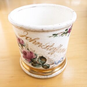 Antique Anchor Pottery Trenton NJ Semi-Porcelain Shaving Mug Roses Gold